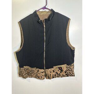 KD spring womens reversible vest size large sleeveless full zip brown black